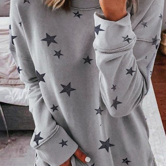STAR PRINT GRAY ROUND NECK LONG SLEEVE - Picture 5 of 14